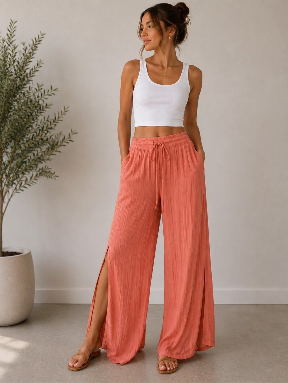 Eighty Eight Coral Wide-Leg Women's Pants